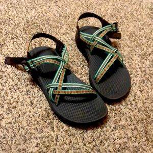 Chacos size 10 in blue and orange